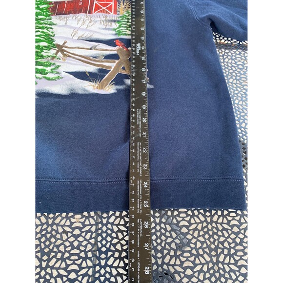 Vintage 90s crewneck sweatshirt with red barn Christmas Cardinals birds Size L - Picture 7 of 8